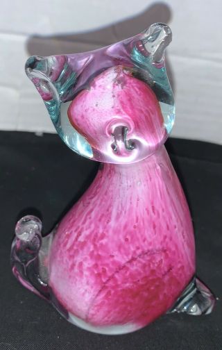Hot Pink Art Glass Cat Kitten Figurine Paperweight