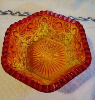 Hobbs Amberina " Daisy And Button " Glass Scallop Candy Dish Rare 6 Sided Bowl 5 "