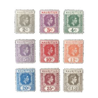 Mauritius,  Scott 211 - 219 (9),  2c To 1rupee Values 1938 - 43 Kgv1 Issue Mlh