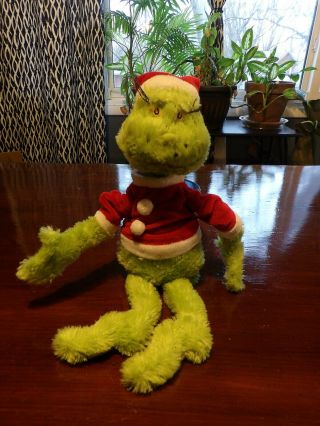 16 " Manhattan Toy Dr Seuss Plush Grinch Wearing Santa Suit (7b)