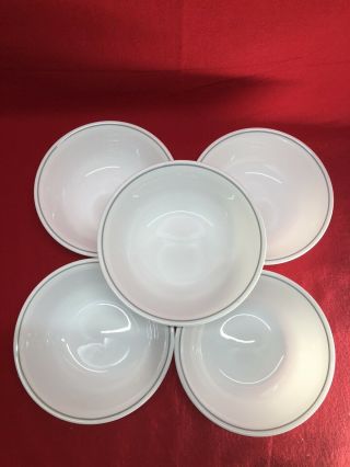 Set Of 5 Corelle Corning Apricot Grove 6 1/4 " Cereal Soup Bowls Gray Stripe
