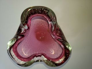 Murano Italy Glass Ash Tray Pink Rose Bubble Glass Cigarettes Smoking Bowl