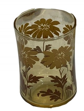 Vintage Libbey Gold Brown Amber Juice Glasses Set Of 6 6oz.  Leaves & Flowers