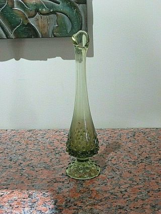 Fenton Art Glass Green Hobnail Bud Vase 10 3/4 Tall