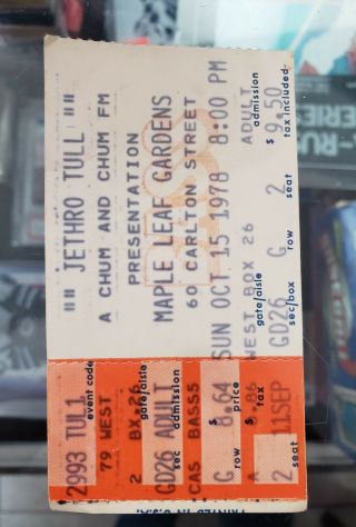 1978 Jethro Tall Toronto Maple Leaf Gardens Concert Ticket Stub