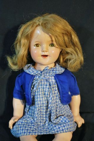 Antique Vintage 1930s Ideal Shirley Temple Composition Doll 18 " Orig Dress Wig