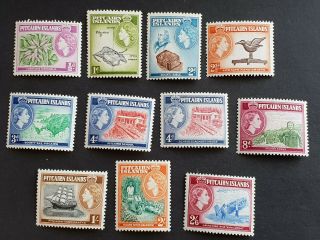 Pitcairn Islands 1957 Definitives Sg18 - 28 Mlh Set 12 Stamps Fine (cs55)
