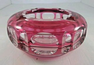 Vintage Cranberry And Clear Glass Ashtray By Val St Lambert Signed To Base