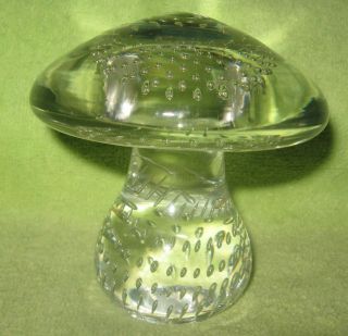Vintage Clear Art Glass Mushroom Controlled Bubbles Paperweight 3 