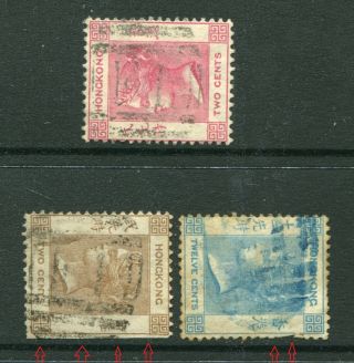 Old China Hong Kong Gb Qv 3 X Stamps With F1 Foochow Killer Chop Pmks