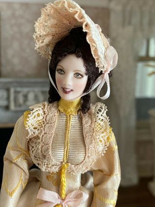 Vintage Miniature Artisan Dollhouse Mystery Doll Woman Porcelain Victorian Dress