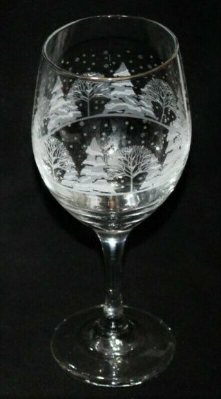 Christmas Vintage Crystal Wine Glass Winter Wonderland Etched Wedding Gift Tree