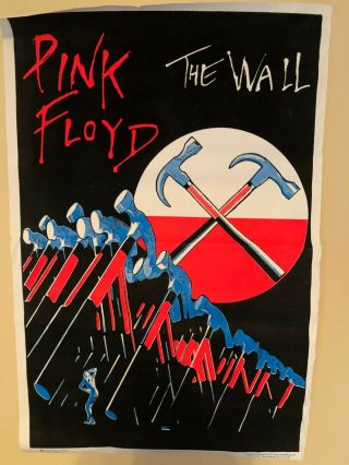 Vintage 1997 Pink Floyd Hammer The Wall Black Light Velvet Poster 23x35