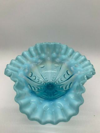Fenton Vintage Blue Opalescent Footed Candy Dish Ruffled