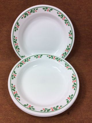 Corelle Dinnerware By Corning Winter Holly 8 1/4 " Rimmed Soup Bowls Set Of 4