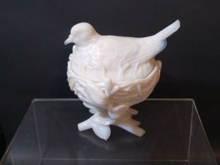Vintage Westmoreland White Milk Glass Covered Candy Bowl On Footed Nest