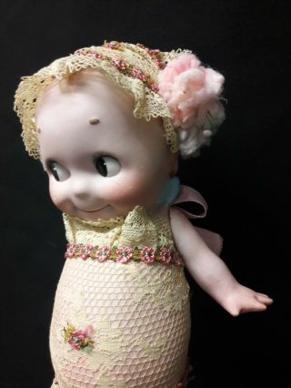 Large Antique German Bisque Kewpie Doll,  Dressed in Lace 3