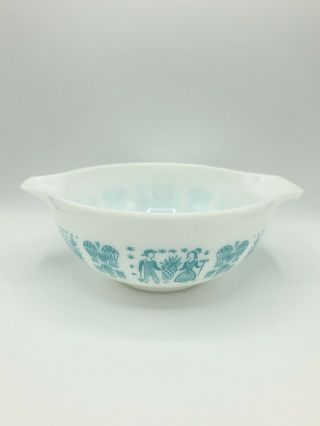 Vtg Pyrex Amish Butterprint Cinderella Mixing Bowl Turquoise Aqua Blue 443 3qt