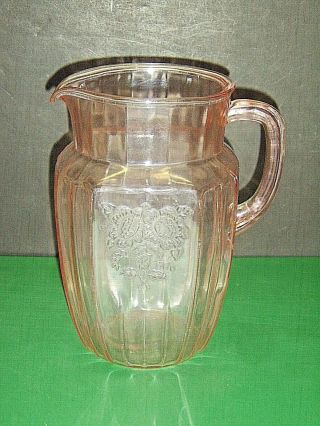 Hocking Glass Mayfair Open Rose Pink Large 8 " High Iced Tea Pitcher