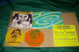Stereolab Promo Set 2 Rubber Coaster Jig - Saws Cd John Cage Sticker Card V - Rare