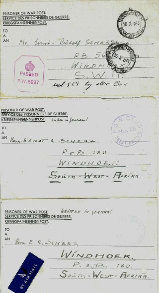 1945 1946 (7) Wwii German Pow Letters Great Britain Camp 18 To South West Africa