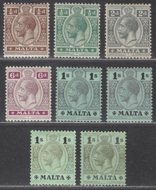 Malta 1914 - 21 King George V Part Set To 1sh With Shades