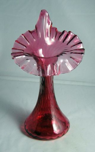 Fenton Ruffled Rim Cranberry Jack In The Pulpit Vase Exc.  10 1/2 "