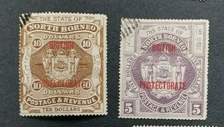 North Borneo 1912 $5 $10 Sg 184 185 Sc 158 159 Cto