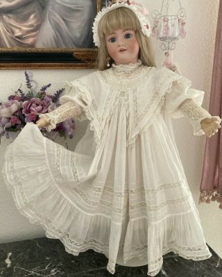 Antique French Victorian Lace Cotton Dress For Large Jumeau,  Bru,  Or German Doll