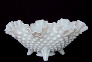 Fenton Hobnail White Milk Glass Footed Candy Bowl,  Dish - 8 " Round,  3 - Toed