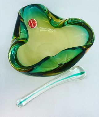 Vintage Murano Sommerso Art Glass Bowl With Pestle