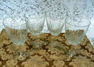 Set Of 4 Vintage Crystal Clear Wine Glasses Stemware Goblets