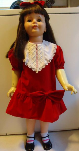 Vintage Patti Playpal Doll 35 " Ideal,  Walker Brunette Red Dress