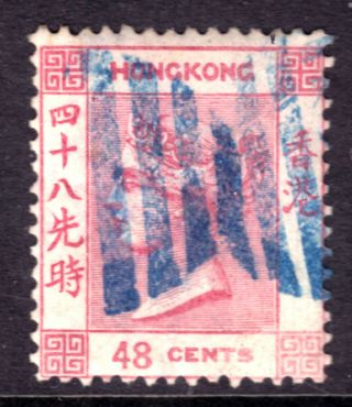 Hong Kong 21 48c Rose Carmine,  1863 Qv,  Wmk.  1,  F,  Blue Grid Cancel