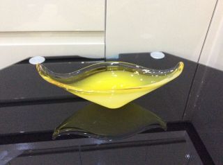 Vintage Murano Dish,  Thick Glass,  Yellow Clear & White