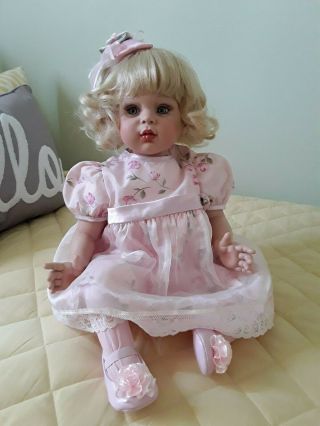 Blonde Blue Eyes 26in.  Fayzah Spanos Vinyl Doll Pink Dress