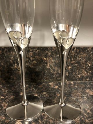 2 - Lenox True Love Silver Plate Champagne Flute Drinking Glasses 6oz 4 Pair Avail