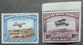 South - West Africa 1931 Airmail,  English Inscription,  Yv A5,  A6,  Mh,  Cv=120eur