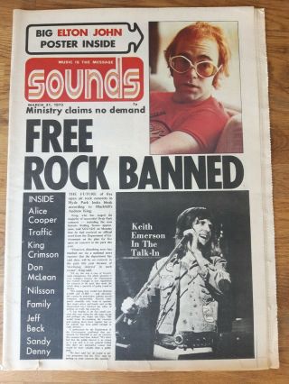 Sounds Music Newspaper March 31st 1973 Keith Emerson And Elton John Poster