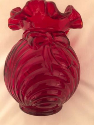 Fenton Art Glass Ruby Red Caprice Ruffles Vase With A Bow
