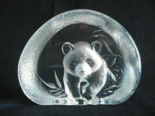 Stunning Signed Mats Jonasson Panda Art Glass Paperweight Sculpture