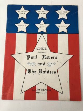 1966 Paul Revere And The Raiders Concert Program Oakland Auditorium