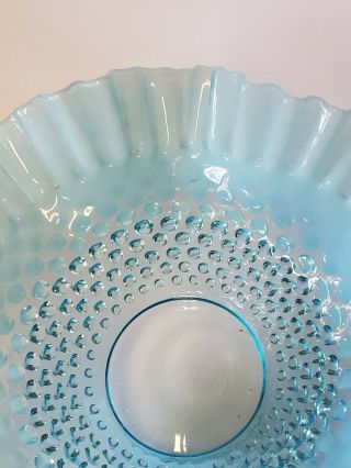 Vintage FENTON Carnival Art Glass Blue Opalescent Hobnail Crimped 10 1/4 
