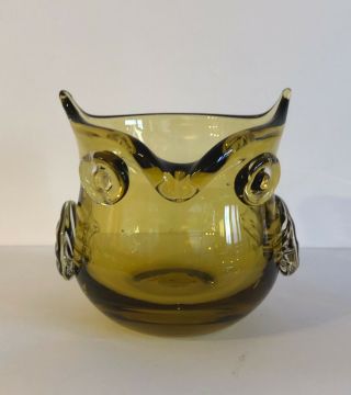 Vintage Art Glass Amber Owl Vase Blenko Style Mcm