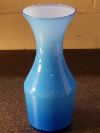 Holmegaard Style Large 1960s Retro Blue Cased Glass Vase