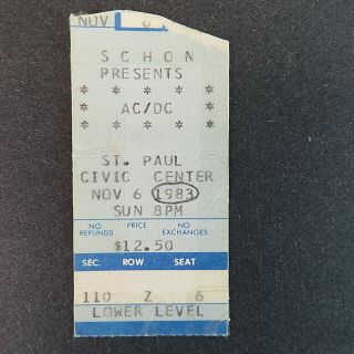 1983 Ac/dc Concert Ticket Stub - St.  Paul Civic Center Minnesota