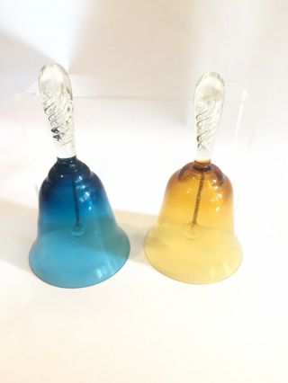 Vintage Retro Blue / Smokey Orange Boho Glass Bells Home Decor 70s