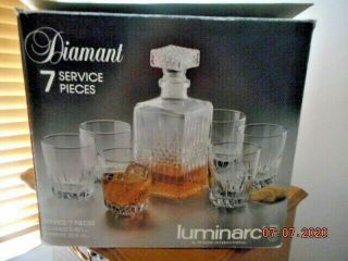 Diamant Luminarc 7 Piece On The Rocks Set 1 30 Oz.  Decanter 6 10 1/2 Oz.  Glasses