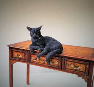 Dollhouse Miniature Sarah Hendry Resting Black Kitty 1/12th Scale