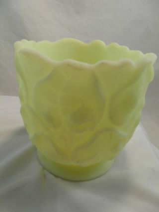 Vintage Fenton Lime Green Opaque Uranium Glass Vase Water Lilly Patterned